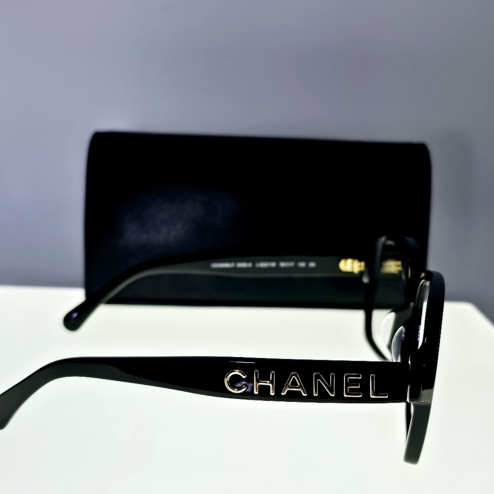 CHANEL Black Eyeglasses with Gold Logo - Picture 11 of 16